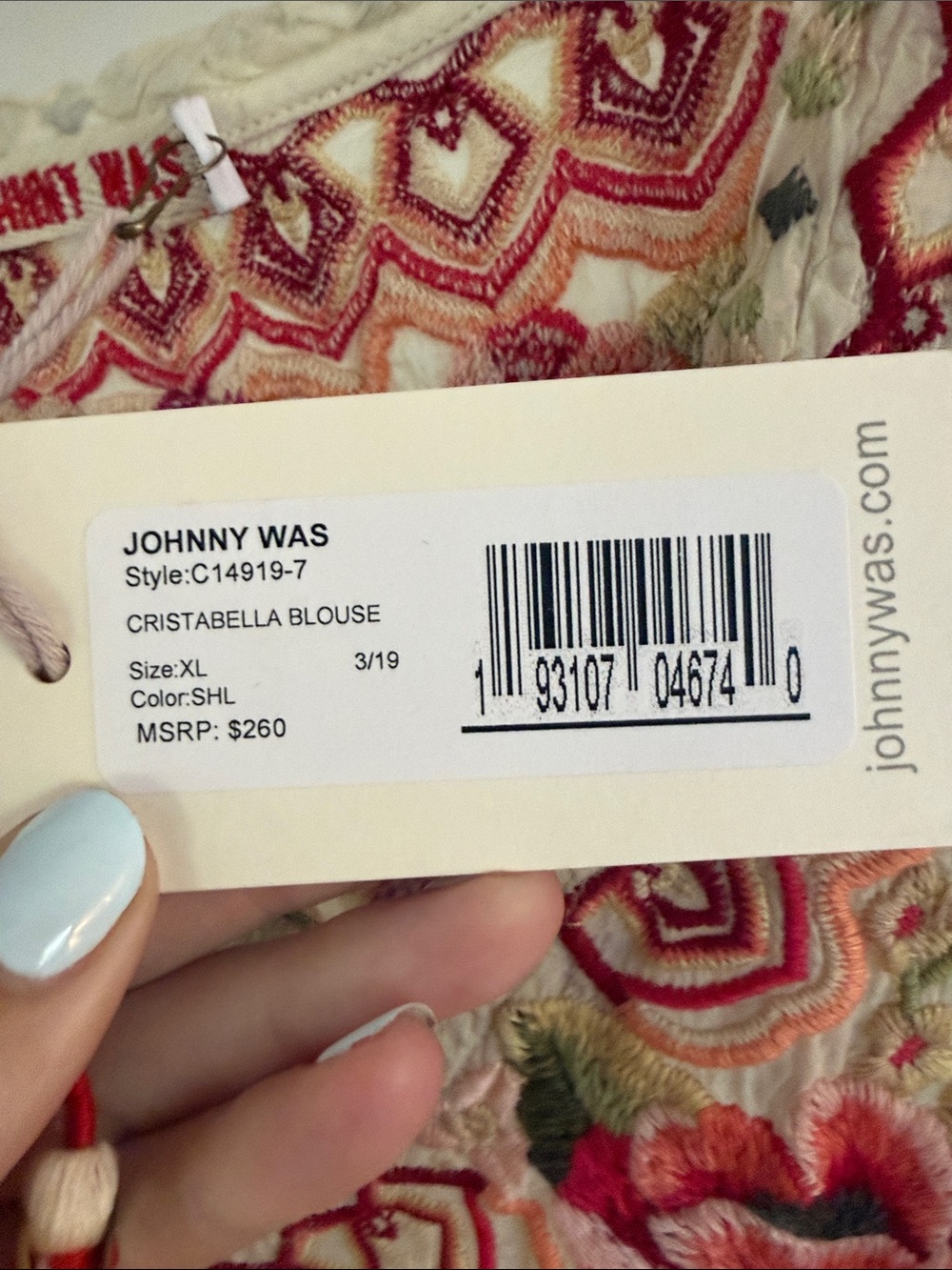 Johnny Was Christabella Cream Blouse with Pink, Red and Green Floral Embroidery - Picture 6 of 6